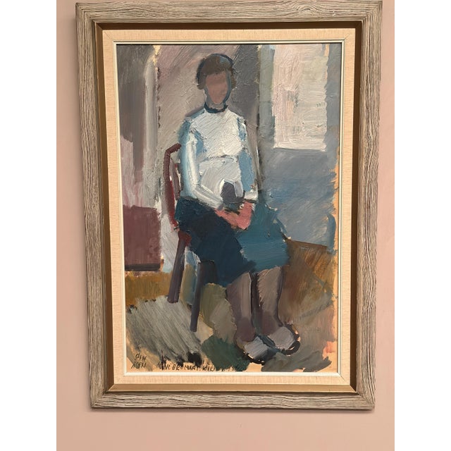Original Vintage Swedish Oil on Canvas – “Seated Woman” by Gösta Stawåsen – Signed – Framed – 91 × 66.5 cm (35.8" × 26.2")...