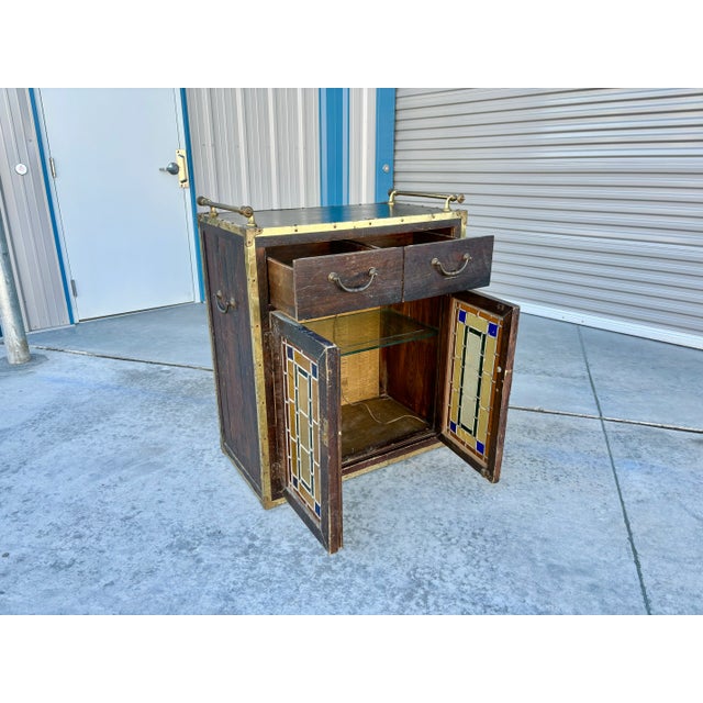Brass and Oak Bar Cabinet For Sale - Image 10 of 12