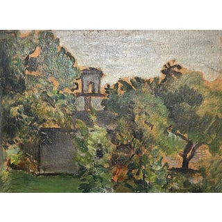 Circa 1930s Simka Simkhovitch WPA-Era Oil Painting of an American Modernist Landscape with Tower For Sale