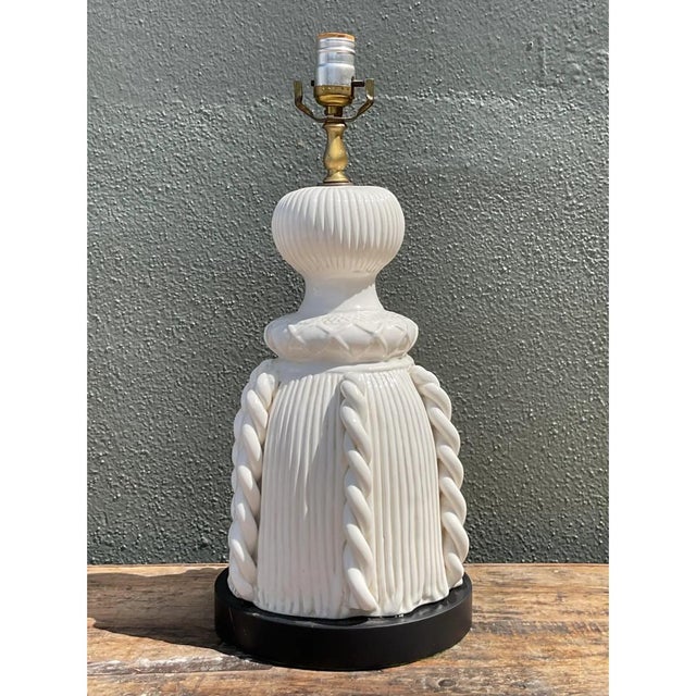 Vintage Ceramic Rope Detail Table Lamp For Sale - Image 9 of 12