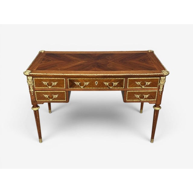 Louis XVI Style, Writing Desk, Bookmatched Walnut, Bronze, France, 1920s For Sale In New York - Image 6 of 11
