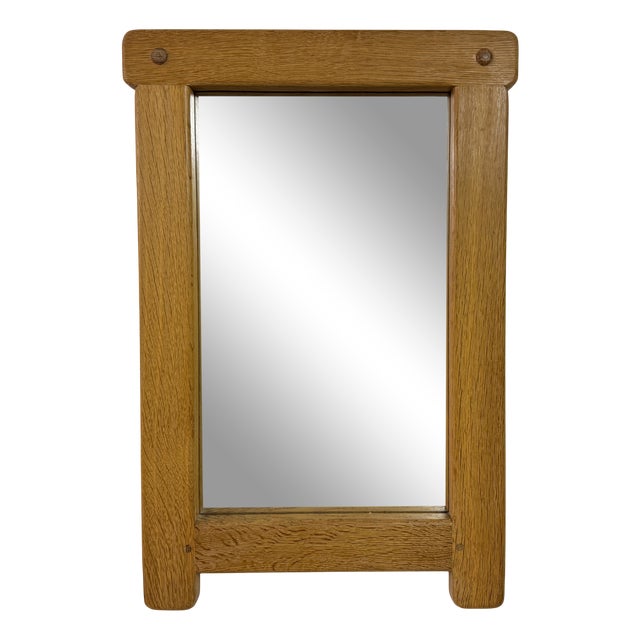 Vintage Brutalist Belgian Oak Mirror, 1970s For Sale
