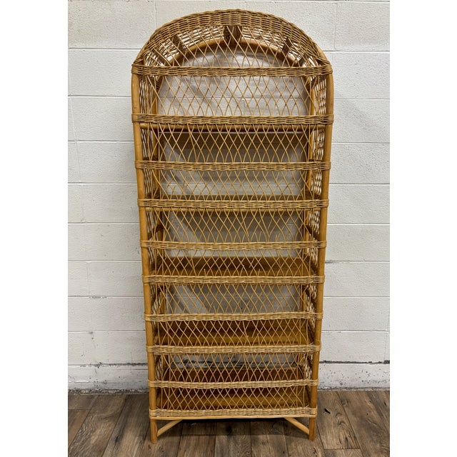 Vintage Arched Rattan Etagere Bookshelf Bookcase For Sale - Image 9 of 9