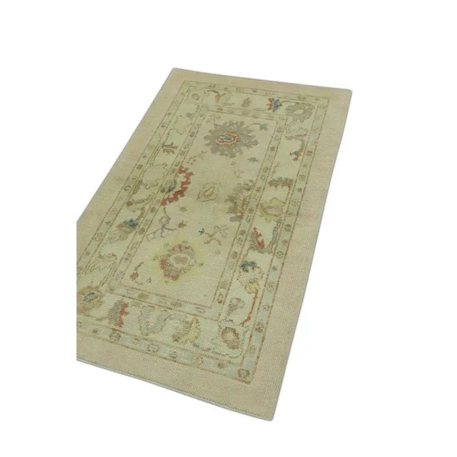 Early 21st Century Turkish Oushak Rug Modern Beige Multicolor Handwoven Rug 3'1" X 5' For Sale - Image 5 of 6