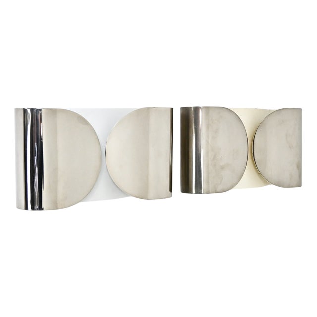 Chrome Foglio Wall Lamps by Tobia and Afra Scarpa for Flos, 1960s, Set of 2 For Sale