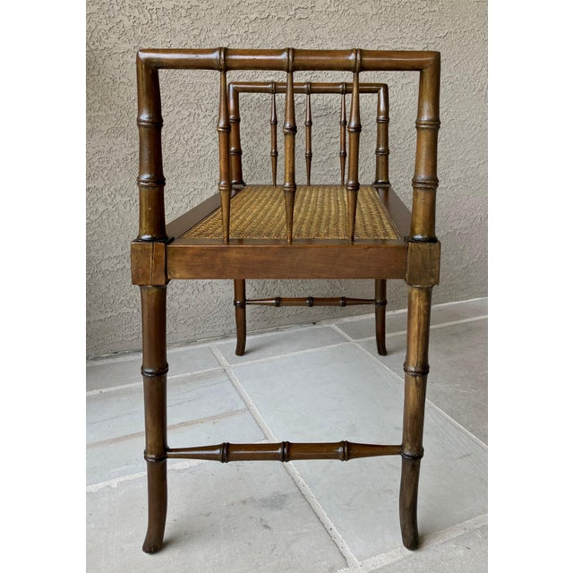 Baker Furniture Circa 1970 Diminutive Chinese Chippendale Faux Bamboo & Cane Window / Entryway Bench For Sale In Austin - Image 6 of 12