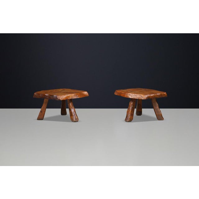 Brutalist Elm Side Tables, France, 1960s, Set of 2 For Sale - Image 16 of 17