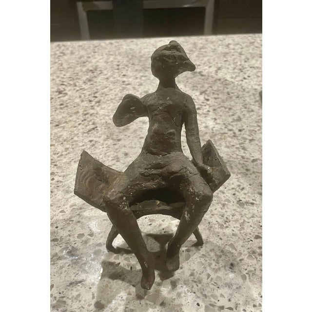 Vintage Bronze Sculpture of a Woman Seated in a Chair, 10” High For Sale - Image 4 of 9