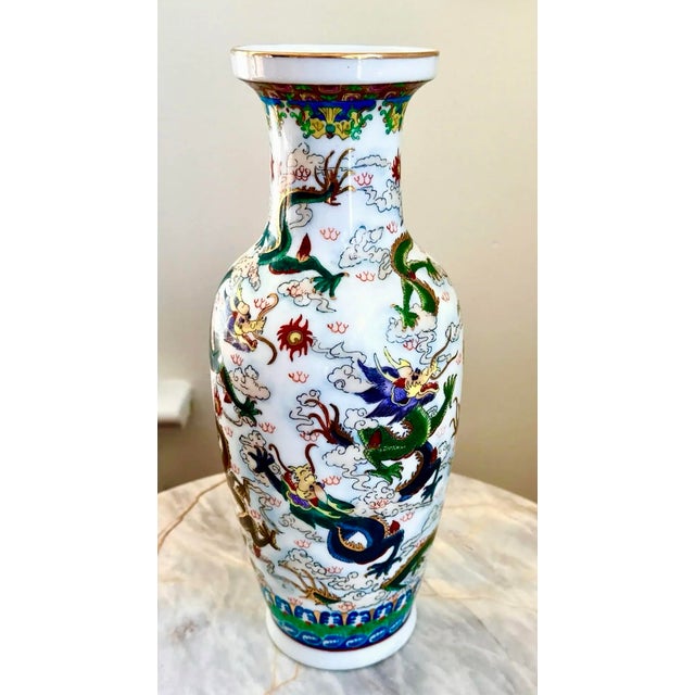 Ceramic Chinese Porcelain Dragon Vase For Sale - Image 7 of 7