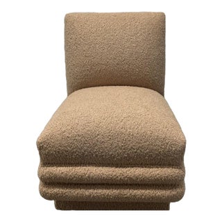 Armless Side Chair in Blush Bouclé on Casters For Sale