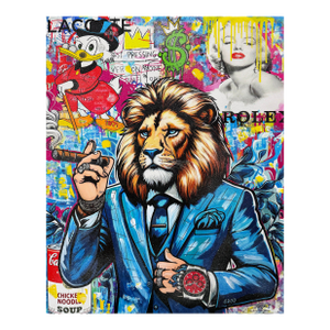 Jozza, Red Rolex!, Huge Original Painting With Diamond Dust, 60x48 Inches, Lion, 2026