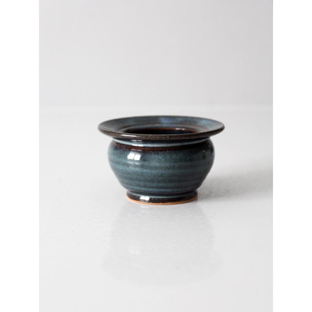 Blue Vintage Handmade Studio Pottery Flower Frog Vase For Sale - Image 8 of 11