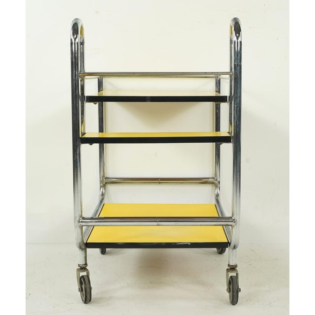 Yellow 1950s Mid Century Modern Rolling Bar Cart For Sale - Image 8 of 9