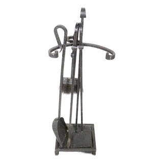 Vintage Five Piece Wrought Iron Fireplace Tool Set For Sale