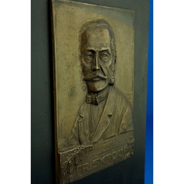 20th Century Bronze Plaque Portrait of František Škroup by Antonín Popp, Paris, 1912 For Sale - Image 4 of 18