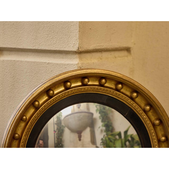 Wood English Regency Giltwood Convex Mirror With Ebonized Trim, 19th Century For Sale - Image 7 of 11