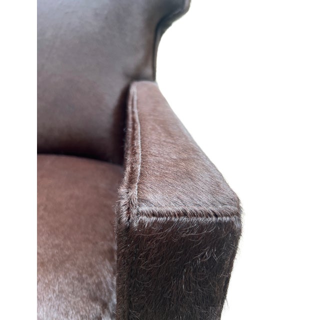 Custom Dark Brown Chocolate Walnut Brown Hide Armchair For Sale In Los Angeles - Image 6 of 8