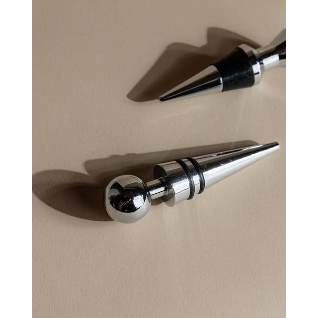 Metal Vintage Geometrical Conical Metal Bottle Stoppers, Italy, 1980s, Set of 2 For Sale - Image 7 of 11