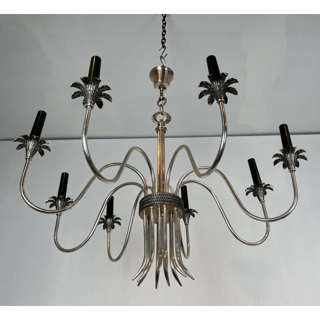 Beautiful neoclassical-style metal chandelier. This is a French work from Maison Charles. Circa 1940