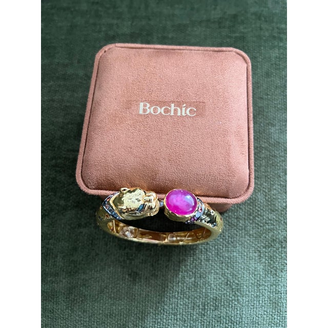 Ruby Red Bochic "Orient" Red Ruby & Multi Sapphire Dragon Bangle Set In 18K Gold & Silver For Sale - Image 8 of 18