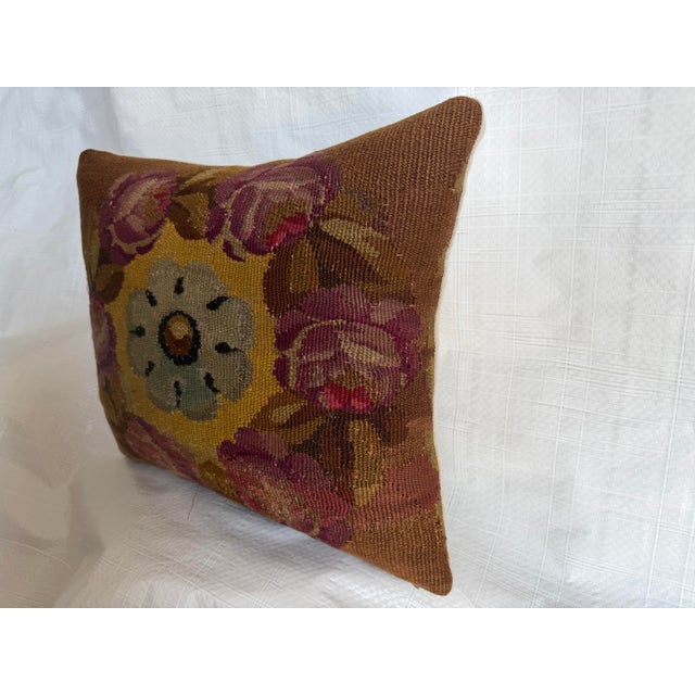 French 18th Century French Aubusson Floral Medallion Tapestry Pillow For Sale - Image 3 of 7