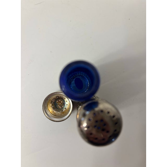 Mid 20th Century Collection of Vintage Cobalt Blue Glass Salt and Pepper Shakers With Silverplate Filigree For Sale - Image 10 of 11