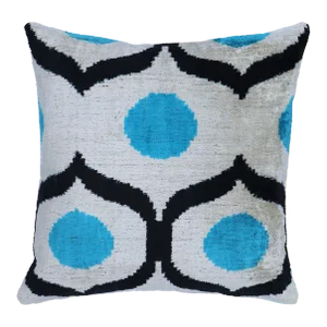 Contemporary Blue White Dot Pattern Handmade Velvet Pillow and Down Feather Insert