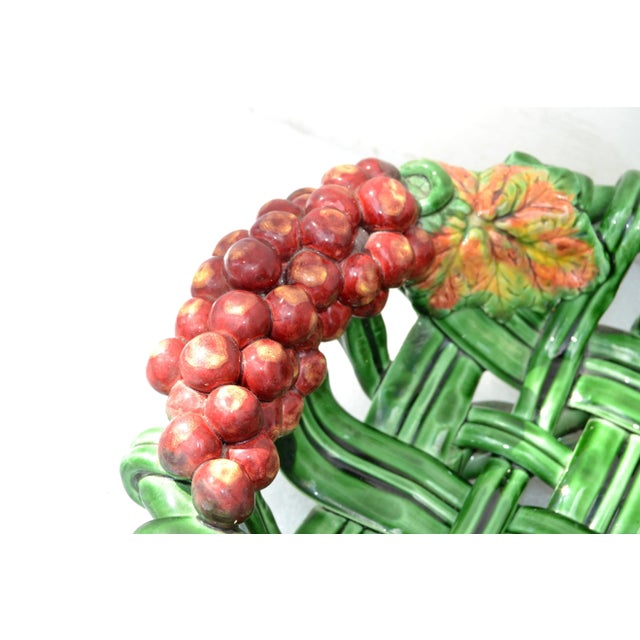 Vallauris France Glazed Woven Ceramic Basket Pink & Green Strawberry Pottery 70 For Sale In Miami - Image 6 of 13