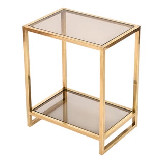 Brass and Smoked Glass Side Table, Italy, 1970s For Sale
