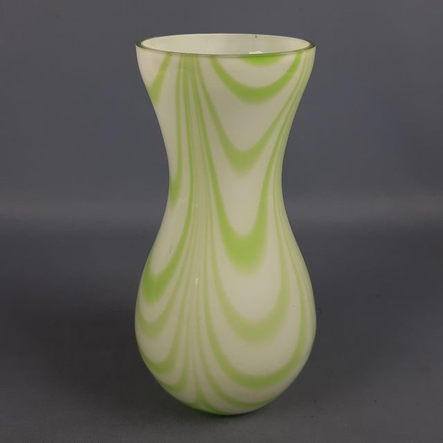 Murano Glass Vase with Opaline White and Green Festoon Design from Carlo Moretti, 1970s For Sale - Image 11 of 11