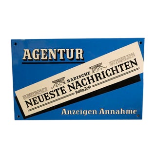 Beveled Enamel Badische Neueste Nachrichten Advertising Sign from C. Robert Dold Offenburg, 1950s For Sale