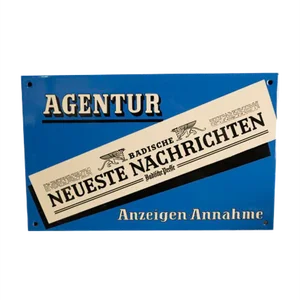 Beveled Enamel Badische Neueste Nachrichten Advertising Sign from C. Robert Dold Offenburg, 1950s