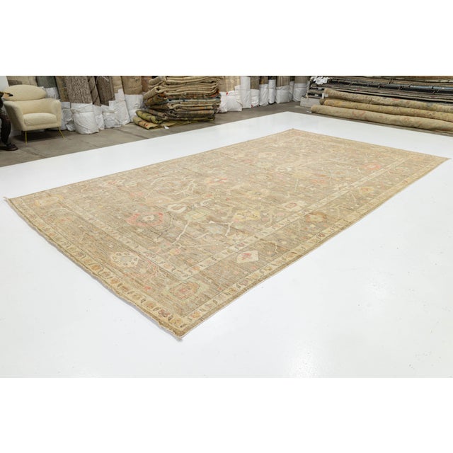 Modern Oushak Style Hand-Knotted Wool Rug – Muted Earth Tones & Pastel Accents For Sale - Image 4 of 11
