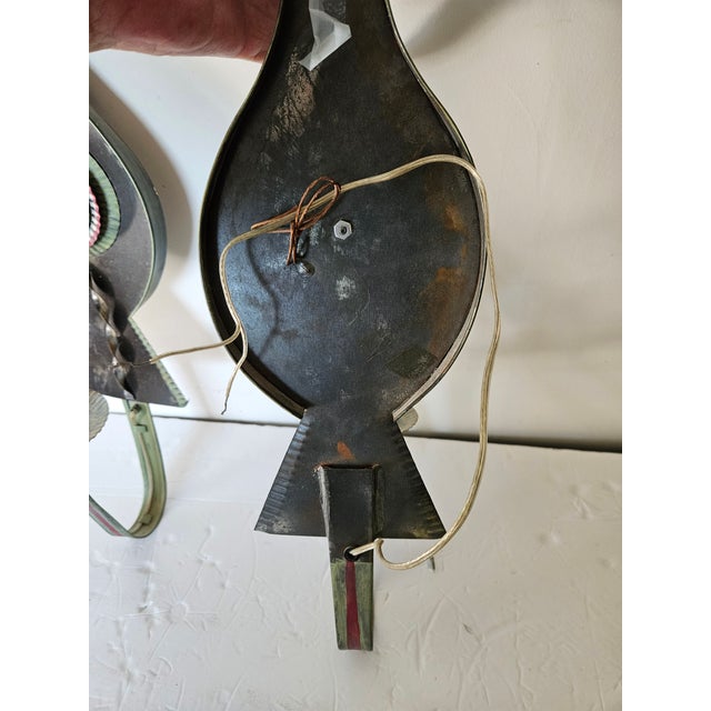 Handmade Polychrome Folky Tin Electrified Sconces - A Pair For Sale - Image 9 of 9