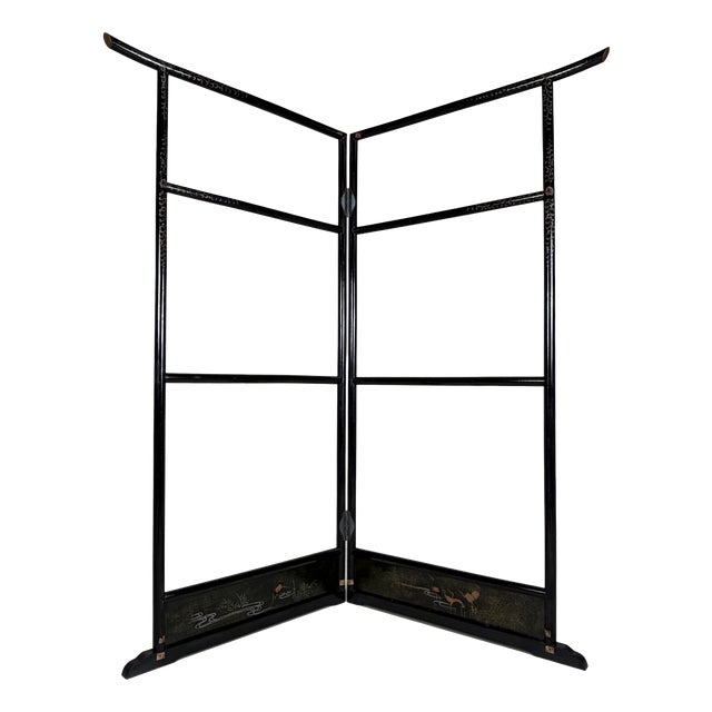 Antique Japanese Black Lacquered Ikō Kimono Hanger with Cranes, 1920s For Sale