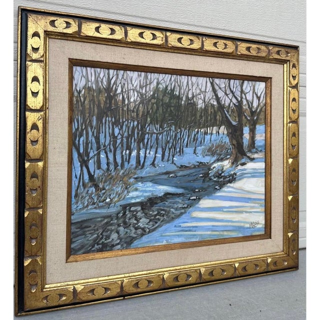 Large Framed Winter Landscape Monica Cascio Oil Painting “Dalton’s Creek” Texas For Sale - Image 14 of 18