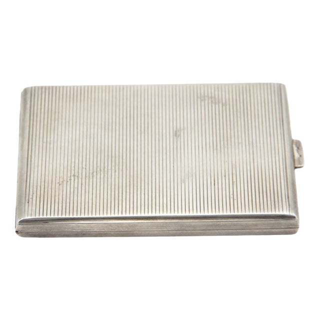 Rectangular Silver Cigarette Case with Engraved Bands For Sale