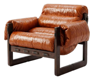 Mid Century Modern Leather Accent Chair, Upholstered Lounge Chair, Reading Armchair, Solid Wood Living Room Chair