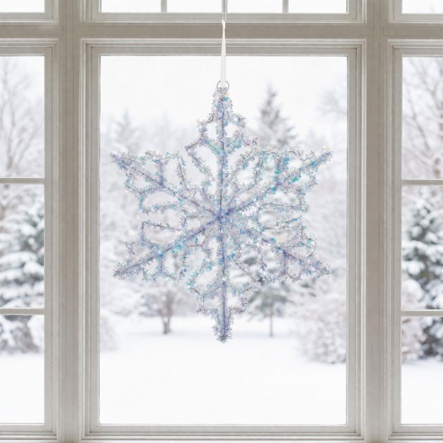 Contemporary LED Hanging Tinsel Snowflake 31.5"H For Sale - Image 3 of 4