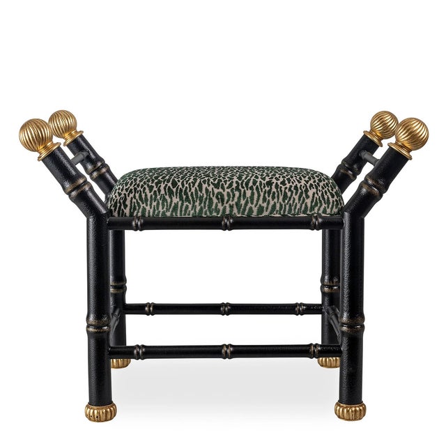 Boca is our hollywood regency style bench with features a bamboo frame and contrast metal gold leaf fluted ball finials...