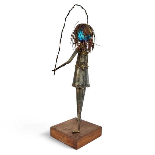 Brown 1960s Harold Einhorn MCM Brutalist Sculpture 20.5" Glass Metal Girl Skipping Rope For Sale - Image 8 of 15