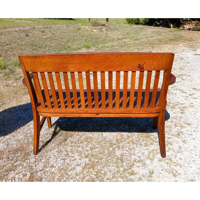 Antique Quartersawn Oak Court House Bench Bl Marble Chair Co Bedford Ohio 1920 For Sale - Image 4 of 14