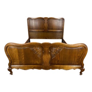 Vintage Louis XV French Oak Double Bed For Sale