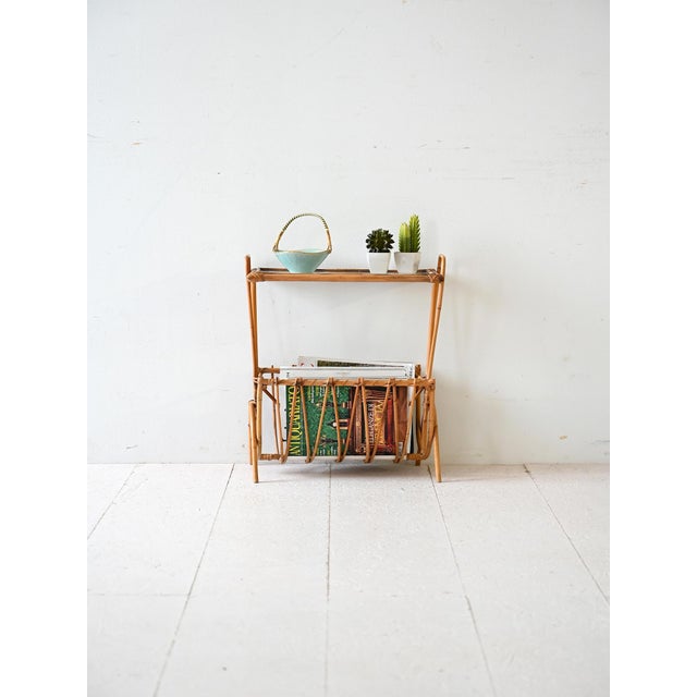 Elegant bamboo magazine rack with frosted glass top, simple and functional Nordic design. Vintage magazine holder in...