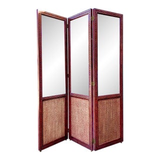 Vintage Maitland Smith Nailhead Leather Screen For Sale