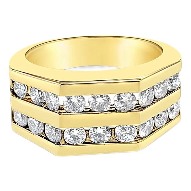 Double Row Diamond Band 1.00cttw 14k Yellow Gold, Size 5 For Sale