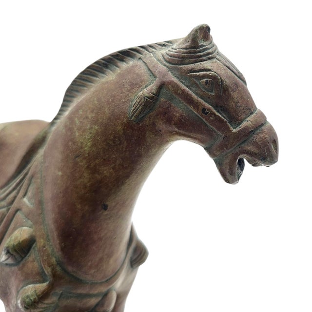 Late 20th Century Chinese Tang-Style Patinated Metal Horse Sculpture on Black Plinth For Sale - Image 11 of 17