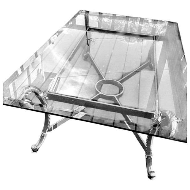 Brass 1970s Introducing a Stunning Steel & Brass Coffee Table, Masterfully Crafted in the Sophisticated Manner of Jansen. For Sale - Image 8 of 9