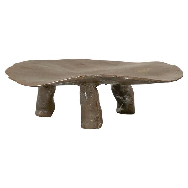 Freeform Footed Studio Pottery Platter, 1970s For Sale - Image 6 of 6