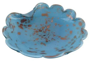 Vintage C.1960's Italian Hand-Blown Alfredo Barbini Baby Blue & Copper Spotted Oversized Murano Bowl